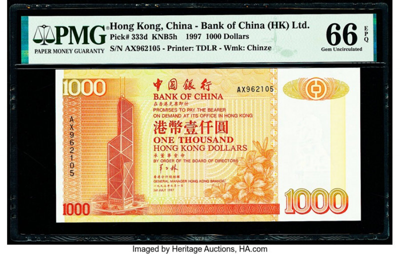 Hong Kong Bank of China (HK) Ltd. 1000 Dollars 1.7.1997 Pick 333d KNB5h PMG Gem ...