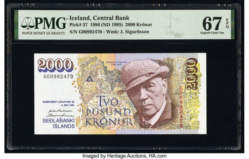 Iceland Central Bank of Iceland 2000 Kronur 5.5.1986 (ND 1995) Pick 57 PMG Super...