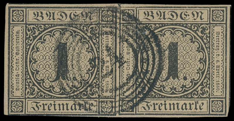 Markenausgaben
Baden
1852, 1 Kreuzer 2. Auflage, schwarz auf gelbbraun, meist ...