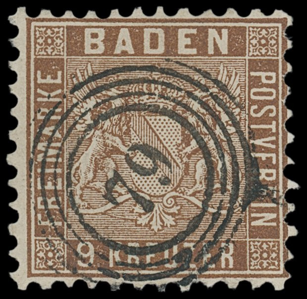 Markenausgaben
Baden
1862, 1 Kreuzer bis 9 Kreuzer farbiger Grund, weit gezähn...