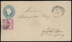 Ganzsachen
Baden
1858/62, 3 Kreuzer Ganzsachen-Kuvert, preußischblau kleines Format, mit Zusatzfrankatur 1862, 3 Kreuzer Wappen, weit gezähnt, von "...