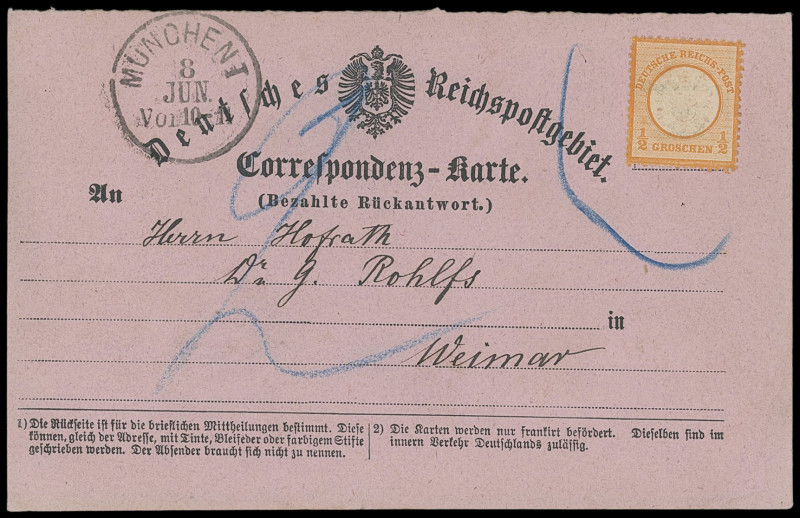 Ganzsachen
Bayern
1874/75, Deutsches Reich in Bayern verwendet: Karten-Ensembl...