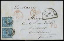 Markenausgaben
Bayern
1850, 3 Kreuzer blau und 6 Kreuzer braun, je Type II, senkrechte Kabinett-Paare mit sauberen gMR "173" auf zwei Faltbriefen vo...