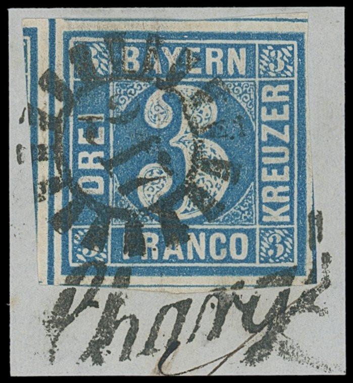 Markenausgaben
Bayern
1850/54, 3 Kreuzer Type II, Platte 3, allseits voll- bis...