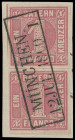 Markenausgaben
Bayern
1850, 1 Kreuzer karmin, Platte 1, farbfrisches und allseits noch voll- bis breitrandiges senkrechtes Paar auf Luxus-Briefstück...