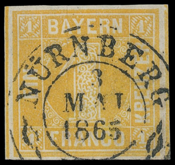 Markenausgaben
Bayern
1862, 1 Kreuzer gelb, 6 Kreuzer dunkelblau und 9 Kreuzer...