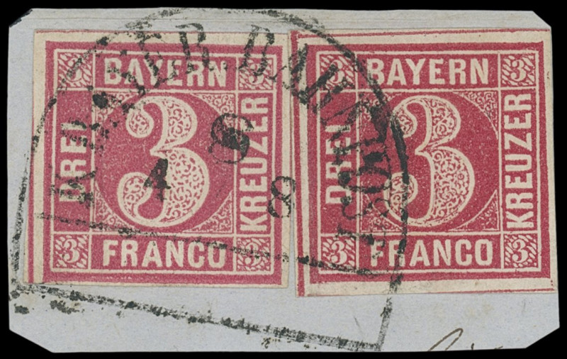 Markenausgaben
Bayern
1862, 3 Kreuzer lebhaftkarminrot und 3 Kreuzer lilarot, ...
