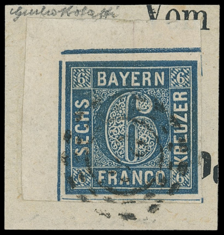 Markenausgaben
Bayern
1862, 6 Kreuzer dunkelblau, farbintensives Luxusstück (m...