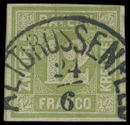 Markenausgaben
Bayern
1862, 12 Kreuzer dunkelgelbgrün, Kabinettstück mit sauber und gerade aufgesetztem HKS "ALTDROSSENFELD 24/6", seltener Entwertu...