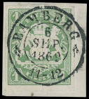 Markenausgaben
Bayern
1867, 1 Kreuzer Wappen geschnitten, Luxusbriefstück mit sehr sauber, gerade und zentrisch aufgesetztem K2 "BAMBERG 6 SEP. 1869...