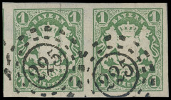 Markenausgaben
Bayern
1867, 1, 3 und 6 Kreuzer Wappen geschnitten, drei ausgesuchte Kabinett-Briefstücke mit waagerechten Paaren bzw. zwei Einzelwer...
