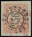 Markenausgaben
Bayern
1867, 18 Kreuzer Wappen geschnitten, dunkelzinnoberrot, Kabinett-Briefstück mit sauber und zentrisch aufgesetztem oMR "356" un...