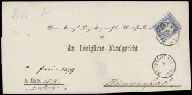 Markenausgaben
Bayern
1868, 7 Kreuzer Wappen geschnitten, ultramarin, Kabinettstück auf vorgedrucktem Doppelbrief (1870) mit Zier-K1 "NEUSTADT" nach...
