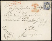 Markenausgaben
Bayern
1868, 7 Kreuzer Wappen geschnitten, ultramarin, Kabinettstück mit zentrischem oMR "325" auf wundervollem Einschreibe-Doppelbri...