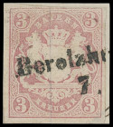 Stempel
Bayern
"Berolzhe(im)" sehr seltener Aushilfs-L2 auf allseits voll- bis breitrandiger 3 Kreuzer Wappen geschnitten, Kabinett. Geprüft Brettl ...