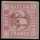Stempel
Bayern
"Retour Recep." sauber handschriftlich auf 3 Kreuzer rosa, höchstwahrscheinlich von einem Rückschein stammend. Liebhaberstück. Geprüf...