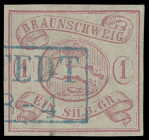Markenausgaben
Braunschweig
1852, 1, 2 und 3 Silbergroschen, komplette 1. Ausgabe, jeweils farbfrisch und allseits breitrandig geschnitten, jedoch t...