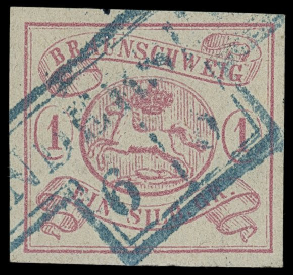 Markenausgaben
Braunschweig
1852, 1 Silbergroschen karmin, farbfrisches Kabine...