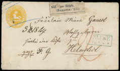 Ganzsachen
Braunschweig
1863, 1 Silbergroschen Ganzsachen-Kuvert, mit blauem Ra2 "VELPKE" als Paketbegleitbrief für eine (kleine) über drei Pfund sc...