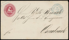 Stempel
Braunschweig
"BRAUNSCHWEIG 14 AUG 1863" K2 in der sehr seltenen Type mit weit stehenden Buchstaben (gemäß Kruschel die "Kruppbrief"-Stempelt...