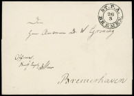 Vorphilatelie
Bremen
1852/55, drei Faltbriefe mit sehr sauberen K2 "ST.P.A. BREMEN." in unterschiedlichen Typen, dabei zwei Portobriefe, einmal nach...