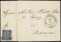 Markenausgaben
Bremen
DER BEGINN DER BREMEN-PHILATELIE: 1855, 3 Grote schwarz auf grau, frühe Auflage auf waagerecht gestreiftem Papier, sehr farbfr...