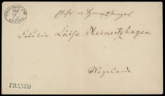 Ganzsachen
Bremen
1857, Stadtpostumschlag zu 1 Grote, Wertstempel I, im Format A, sauber adressiert und mit typischer handschriftlicher Bleistift-En...