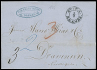 Stempel
Bremen
„ST.P.A. BREMEN 1/2“ K2 sauber und gerade auf vollständigem Portobrief (1854) nach Drammen in Norwegen mit dekorativen Taxen „3“, „2“...