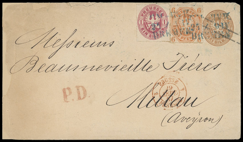 Stempel
Bremen
"GM.-HVR. 27/9 IV BREMEN", blauer Bahnpost-L3, sauber auf etwas...