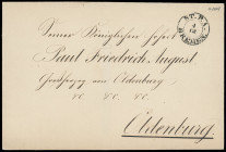 Oldenburgische Post in Bremen
Bremen
1849 (ca.), Hülle eines größerformatigen Faltbriefes (rückseitig Siegel ausgeschnitten), mit sauberem Aufgabe-K...