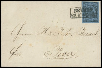 Oldenburgische Post in Bremen
Bremen
1859, 2. Ausgabe: 1 Groschen schwarz auf blau, farbfrisch und allseits voll- bis breitrandig geschnitten, mit s...