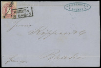 Oldenburgische Post in Bremen
Bremen
1862, Wappenausgabe: 1 Groschen karmin, farbfrisch (jedoch waagerechter Bug oben), mit sauberem L1 „FRANCO“ und...