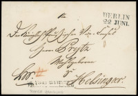 Vorphilatelie
Hamburg
1843, äußerst seltener, früher, teils portofreier Auslandsbrief aus Berlin (Inhalt des "Ministeriums der auswärtigen Angelegen...