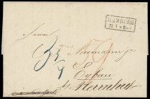 Vorphilatelie
Hamburg
Transitpost aus Kuba nach Sachsen, 1850, "Kapitänsbrief" mit vollem Inhalt aus Havanna, befördert nach Hamburg (rückseitiger V...