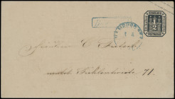 Stempel
Hamburg
"Barmbeck", blauer Landpost-Stempel sauber auf 1/2 Schilling Ganzsachen-Kuvert als Ortsbrief mit blauem K2 "HAMBURG ST.P. 1 4" (1867...