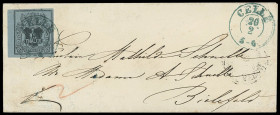 Markenausgaben
Hannover
1851, 1/15 Thaler schwarz auf graublau, farbfrisches linkes Kabinett-Randstück, mit sauber, gerade und zentrisch aufgesetzte...