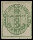 Markenausgaben
Hannover
1863, 3 Pfennig grün, geschnitten, sehr farbtief und allseits voll- bis breitrandiges Kabinettstück, ungestempelt, mit Jahre...