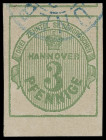 Markenausgaben
Hannover
1863, 3 Pfennige grün, sehr farbfrisches und allseits enorm breit- bis überrandig geschnittenes Luxusstück (mit Bogenrand un...