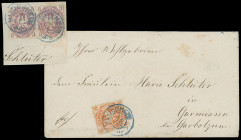 Stempel
Hannover
"HILDESHEIM" blauer K2, nachverwendet auf Briefstück mit waagerechtem Paar Preußen 3 Pfennig durchstochen, sowie auf sehr seltenem ...