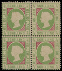 Markenausgaben
Helgoland
1869/73, 1/2 Schilling lebhaftbläulichgrün/karmin, postfrischer Viererblock mit winzigen Zahnmängeln. Eine frische und selt...