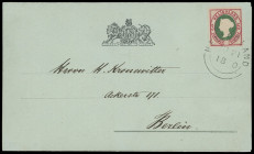 Markenausgaben
Helgoland
1875, 5 Pfennig lilakarmin/grün, Kabinettstück mit sauberem KBS "HELIGOLAND AU 21" auf dreiteiligem Postkarten-Formular mit...