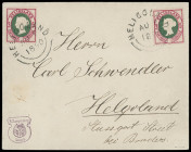 Markenausgaben
Helgoland
1875, 5 Pfennig bessere Farbe lebhaftlilakarmin/grün, zwei farbfrische Exemplare mit teils leicht verkürzten Zähnen oben, m...