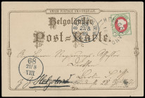Markenausgaben
Helgoland
1875/89, 10 Pfennig hellgrün/mittelrot, Kabinettstück mit sauberem KBS "HELIGOLAND AU 18 1889" auf Vordruck-Postkarte nach ...