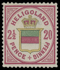 Markenausgaben
Helgoland
1876, 20 Pfennig lilakarmin/gelb/blaugrün, sehr farbfrisch jedoch leicht falzhell, ungebraucht mit Originalgummi. Ein selte...