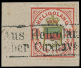 Markenausgaben
Helgoland
1876/87, 20 Pfennigrotorange/gelb/graugrün, farbfrisch, jedoch rechts ein kurzer Zahn, mit sauberem Ra2 "Aus Helgoland über...