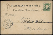 Ganzsachen
Helgoland
1875, 3 Farthings/5 Pfennig Ganzsachen-Karte mit sauberem L1 "HELGOLAND" nach Hamburg, mit Hufeisen-Stempel bei der Ankunft. Fo...