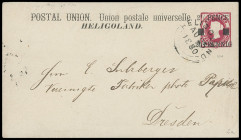 Ganzsachen
Helgoland
1880, 2 1/2 Pence/20 Pfennig auf 10 Pfennig, Ganzsachenkuvert mit sauberem KBS "HELIGOLAND AU 25 1880" adressiert an Sulzberger...