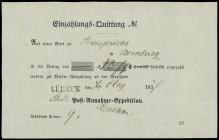 Vorphilatelie
Lübeck
1857, seltene Bareinzahlungs-Quittung mit sauberem L1 „LÜBECK“. Sehr gut erhalten.