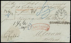 Mecklenburg-Schwerin
1860 (ca.), sehr seltener Auslands-Wertpaket-Begleitbrief (typischer "Dreiviertel"-Bogen) von „ROSTOCK 29 11“ nach Holland. Selt...