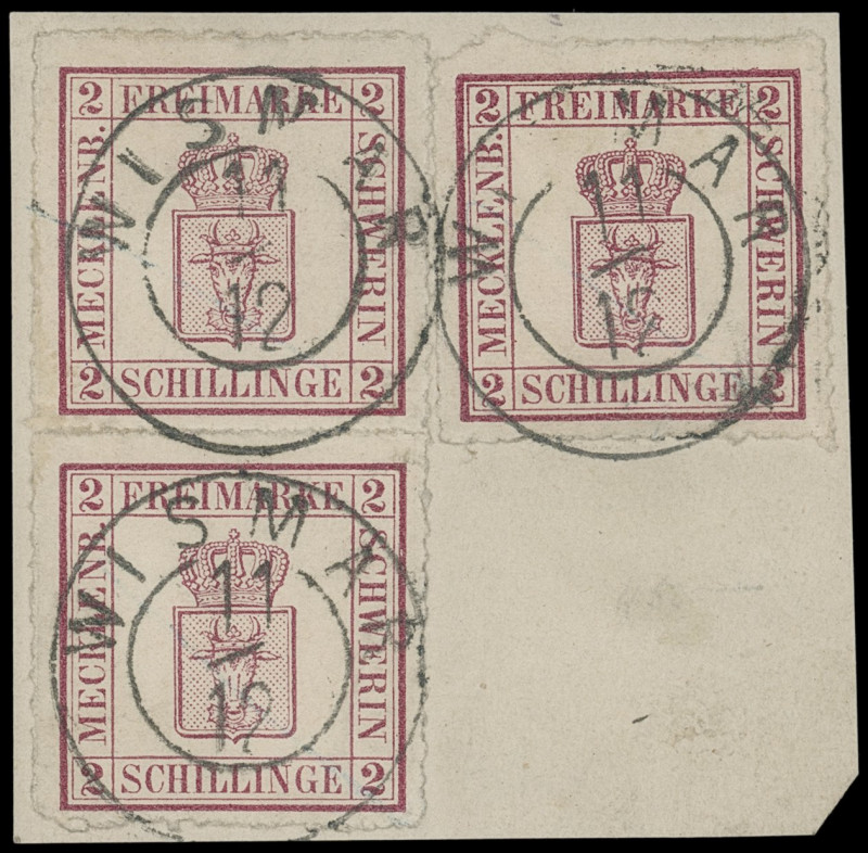 Markenausgaben
Mecklenburg-Schwerin
1866, 2 Schillinge dunkelmagenta, senkrech...